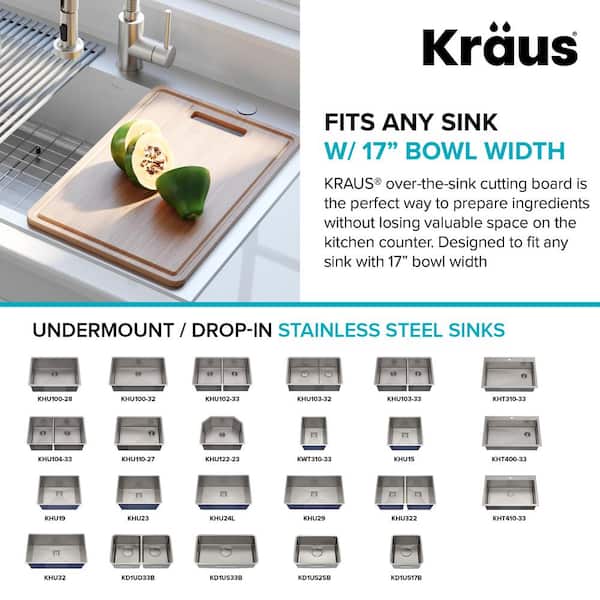 KRAUS Rectangular Solid Bamboo Cutting Board with Mobile Device Holder for  Standard Kitchen Sink or Countertop (19 1/2 x 12) KCBT-103BB - The Home  Depot