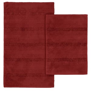Essence Chili Red 21 in. x 34 in. Striped Nylon 2-Piece Bath Mat Set