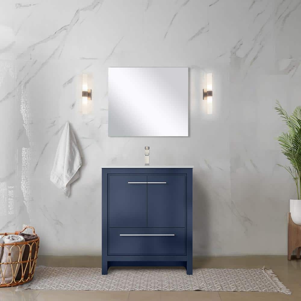 Clairo 30 in W x 20 in D Navy Blue Bath Vanity with Cultured Marble Top, Brushed Nickel Faucet Set and 28 in Mirror price history on PriceWatchPro