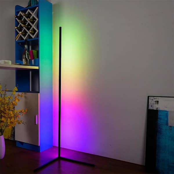 LamQee 55 in. Black RGB LED Floor Lamp Indoor Dimmable Corner Light With  Remote Control 06FTL0097ARG