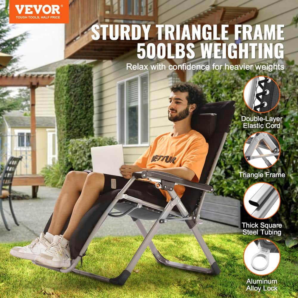 Black Cushioned Zero Gravity Recliner with Cup Holder