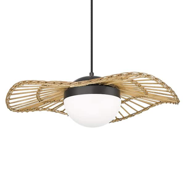 JAZAVA 1 light Rattan Black 5CCT Dimmable Integrated LED Boho Caged Chandelier Bamboo Pendant Light for Dining Room