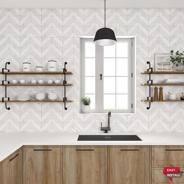 Xpress Mosaix Perfect-Fit Saran White and Thassos White 12 in. x 18 in. Marble Honed Mosaic Tile (438 sq. ft./Pallet)