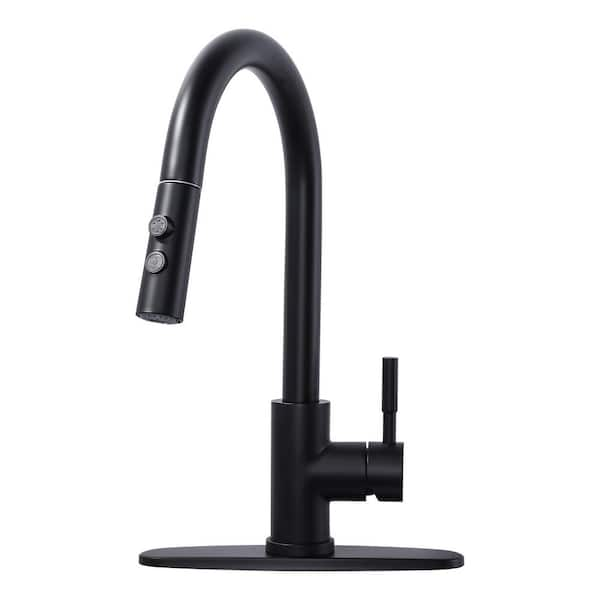 ALEASHA Single Handle Pull Down Sprayer Kitchen Faucet with 2-Function Spray in Matte Black