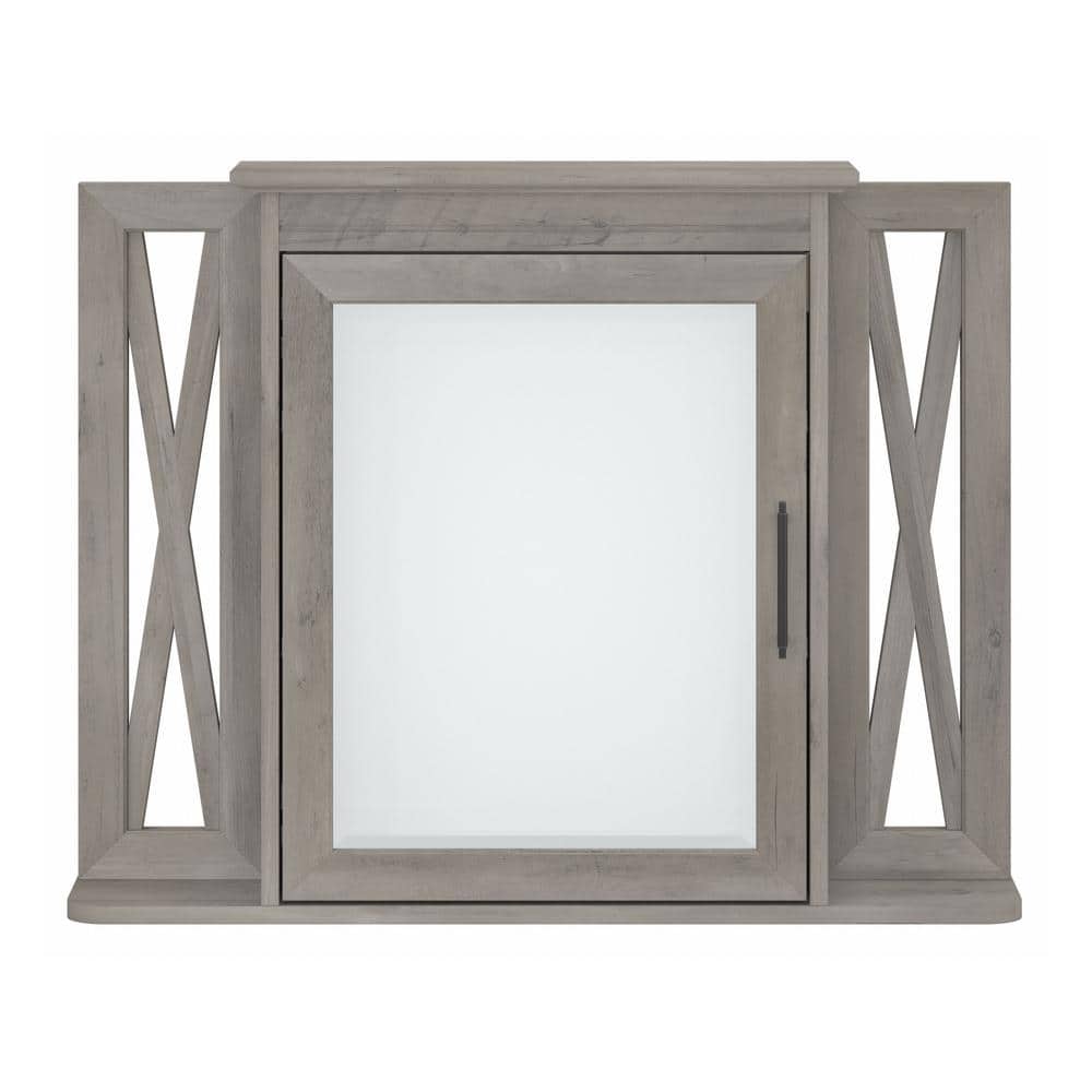 Driftwood Gray Laminated Wood Bathroom Medicine Cabinet with Mirror