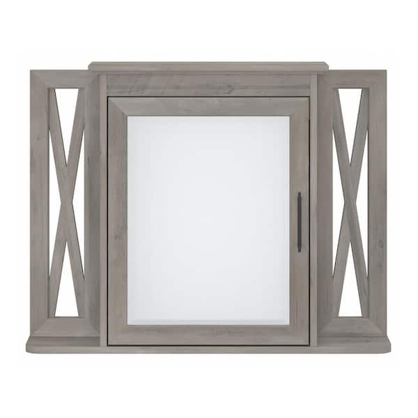 Bush Furniture Key West 31.89 in. W x 25 in. H Rectangular Particle Board Medicine Cabinet with Mirror in Driftwood Gray