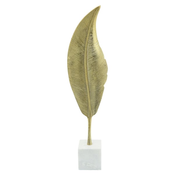 Liv & Skye Gold 7 in. x 28 in. Metal Leaf on Stand Sculpture