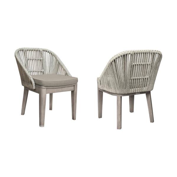 Armen Living Haiti Acacia Wood Outdoor Dining Chair with Taupe Cushions (2-Pack)