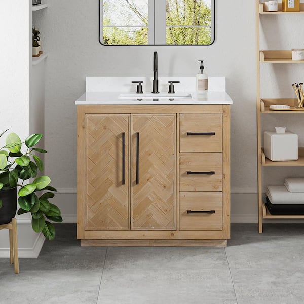 Altair Bellavia 36 in. W x 22 in. D x 34 in. H Single Sink Bath Vanity in Weathered Fir with White Engineered Stone Top