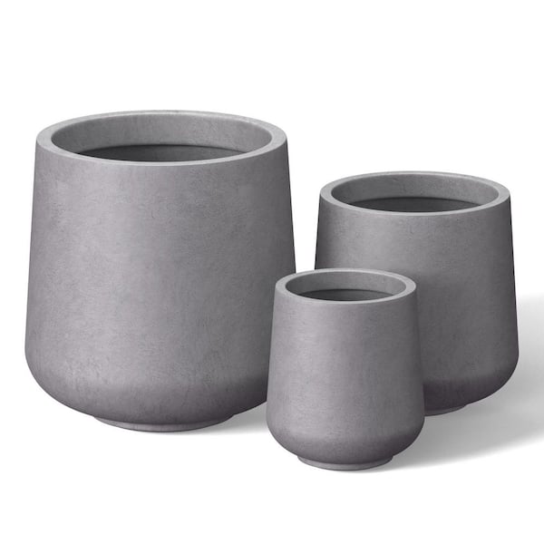 10 in. 13.5 in. 17 in. Light Stone Gray(Enhanced Core) Concrete Round Planter / Pot with Drainage Holes (Set of 3)