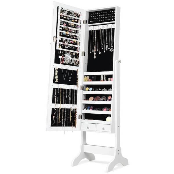Costway White MDF Glass Jewelry Cabinet Storage Organizer