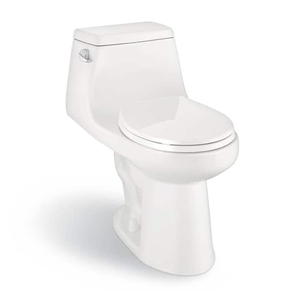 Glacier Bay 12 inch Rough In One-Piece 1.28 GPF Single Flush Round Toilet in White Seat Included