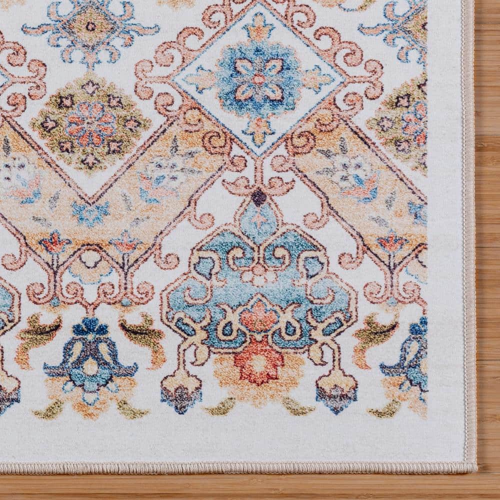 Tanis Ivory Moroccan Bohemian Washable Area Rug, 8x10