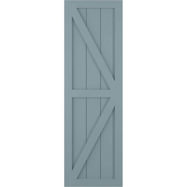 Ekena Millwork 12 in. x 39 in. PVC Two Equal Panel Farmhouse Fixed Mount Board and Batten Shutters w/Z-Bar Pair in Peaceful Blue