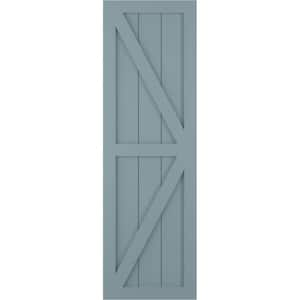 12 in. x 47 in. PVC 2-Equal Panel Farmhouse Fixed Mount Board and Batten Shutters Pair with Z-Bar in Peaceful Blue