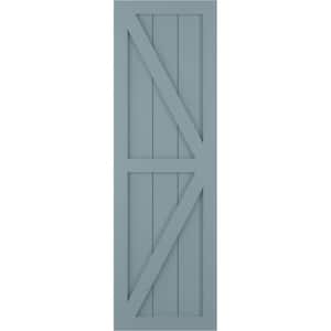 15 in. x 47 in. PVC Two Equal Panel Farmhouse Fixed Mount Board and Batten Shutters with Z-Bar, Peaceful Blue (Per Pair)