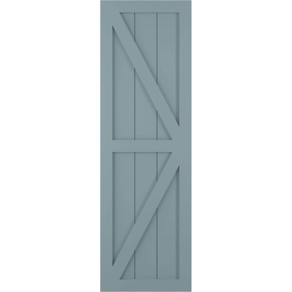 18 in. x 43 in. PVC 2 Equal Panel Farmhouse Fixed Mount Z-Bar Board and Batten Shutters Pair in Peaceful Blue price history on PriceWatchPro