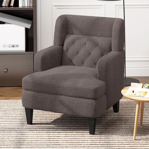 CHRISTOPHER KNIGHT HOME Russet Brown Teddy Fleece Tufted Accent Arm Chair with Foot Pads for Living Room and Bedroom