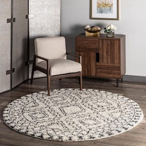 Lacey Moroccan Tribal Shag Off White 6 ft. x 6 ft. Round Area Rug