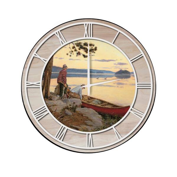 Unbranded "Song of the North" Woodgrain Accent and White Numbers Imaged Wall Clock