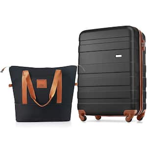 Carry-On 2-Piece Black and Brown ABS Hardshell 20 in. Spinner Luggage Set with Expandable Travel Bag TSA Lock
