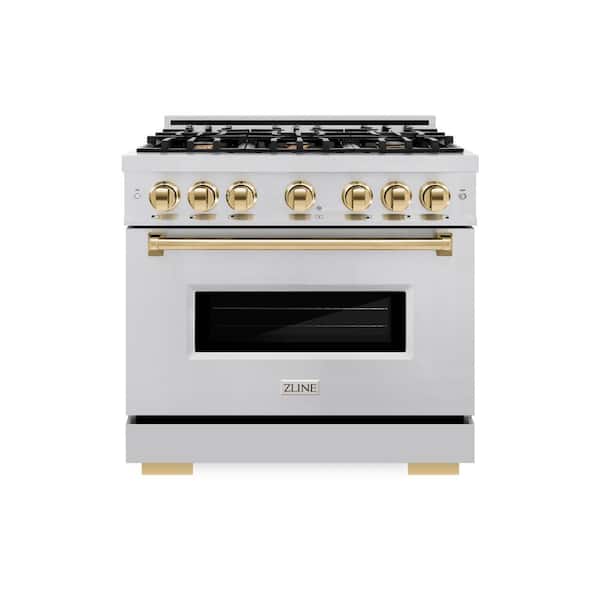Classic 36 in. 6-Burner Dual Fuel Range with Convection Oven in Stainless Steel and Polished Gold