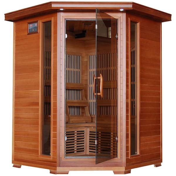 Radiant Sauna 3 Person Cedar Corner Infrared Sauna With 7 Carbon Heaters Bsa1312 The Home Depot 