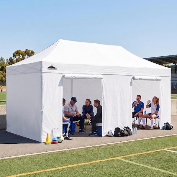 10 ft. × 20 ft. Heavy-Duty Commercial Pop Up Canopy Tent, Portable Instant Shelter with 5 Walls & 6 Weight Bags, White