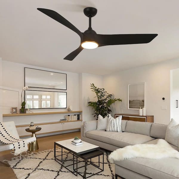 52 in. Black Indoor Ceiling Fan with Light Remote Control,Quiet DC Motor 3-ABS Blade Ceiling Fans 6-Speed Levels