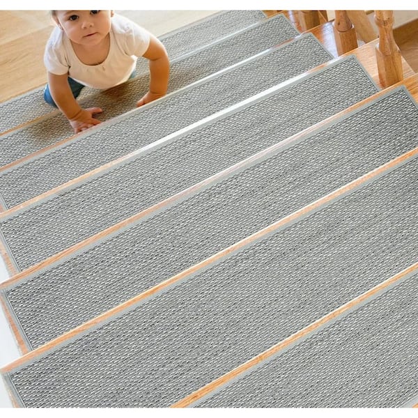 Light Grey 10 in. x 30 in. Non Slip Stair Tread Cover (Set of 15)