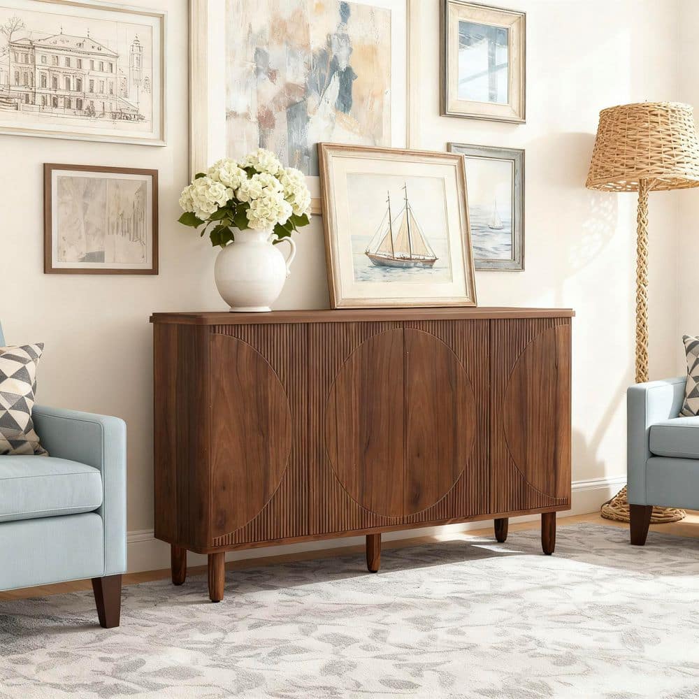 Modern Brown Wood Buffet Cabinet Sideboard with Storage and Doors, Sideboard Table for Living Room, Kitchen Dining Room