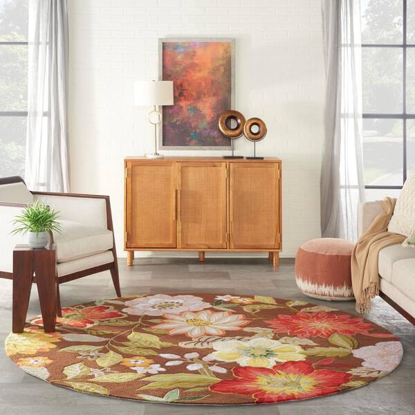 Nourison Fantasy Chocolate 8 ft. x 8 ft. Botanical Contemporary Round Area  Rug 469021 - The Home Depot