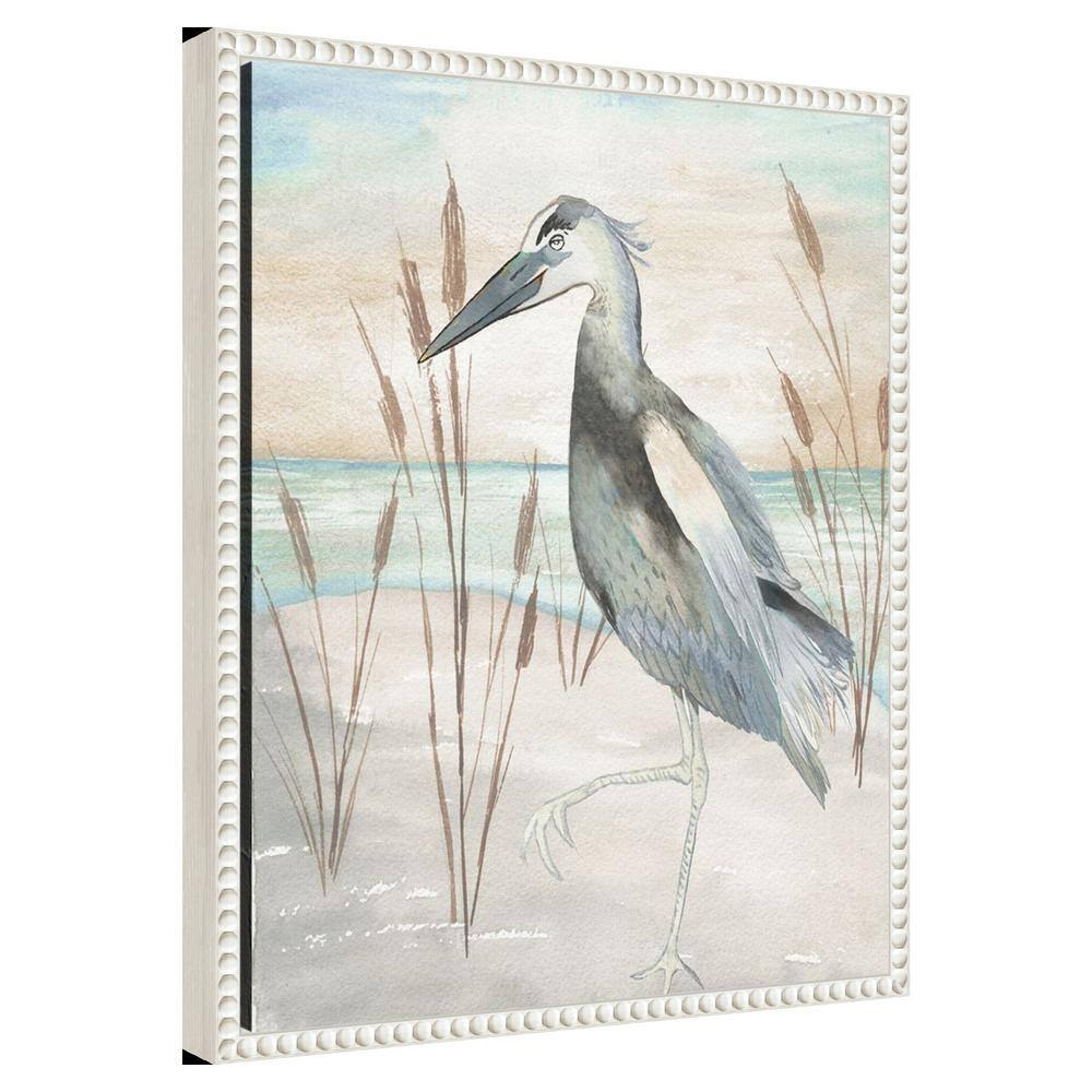 Heron on Sandy Beach with Beaded Frame Canvas Art