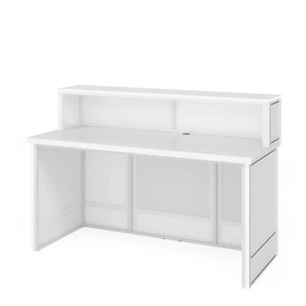 BYBLIGHT Moronia 56.6 in. Rectangular White Wood Reception Desk with Counter