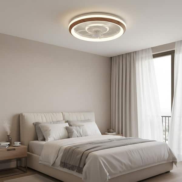 19 in. White Bladeless Flush Mount Ceiling Fan Light with Remote, 7-Leaf Modern Low Profile Fan Light for Bedroom