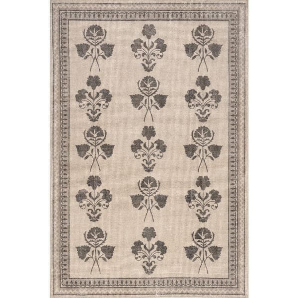 Floris Hand-Tufted Floral Wool-Blend Light Beige 3 ft. x 6 ft. Indoor Runner Rug