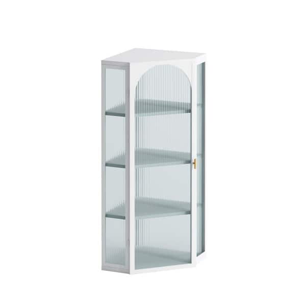 Miscool Anky 22.24 in. W x 15.94 in. D x 41.34 in. H Glass+Metal White Freestanding Corner Bathroom Storage Linen Cabinet