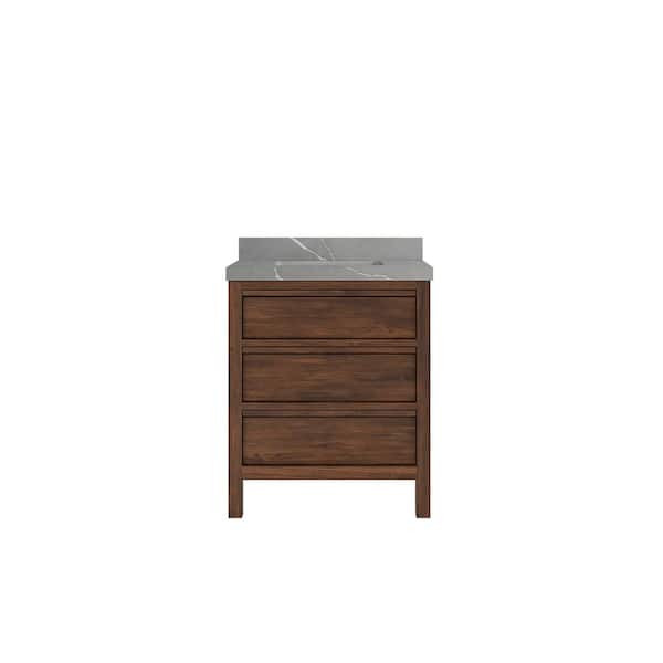 Willow Collections Elizabeth Teak 30 in. W x 22 in. D x 36 in. H Single Sink Bath Vanity Center in Dark Walnut with 2" Piatra Quartz Top