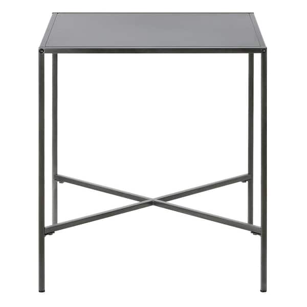 Meyer&Cross Henley 20 in. Gunmetal Gray Square Side Table with Glass Top