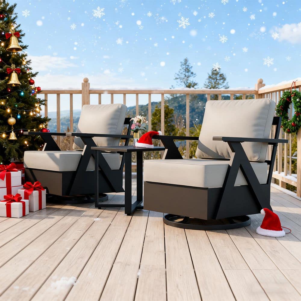 3-Piece Black Aluminum Swivel Outdoor Rocking Chair with Beige Cushion, Patio Conversation Set with Coffee Table price history on PriceWatchPro