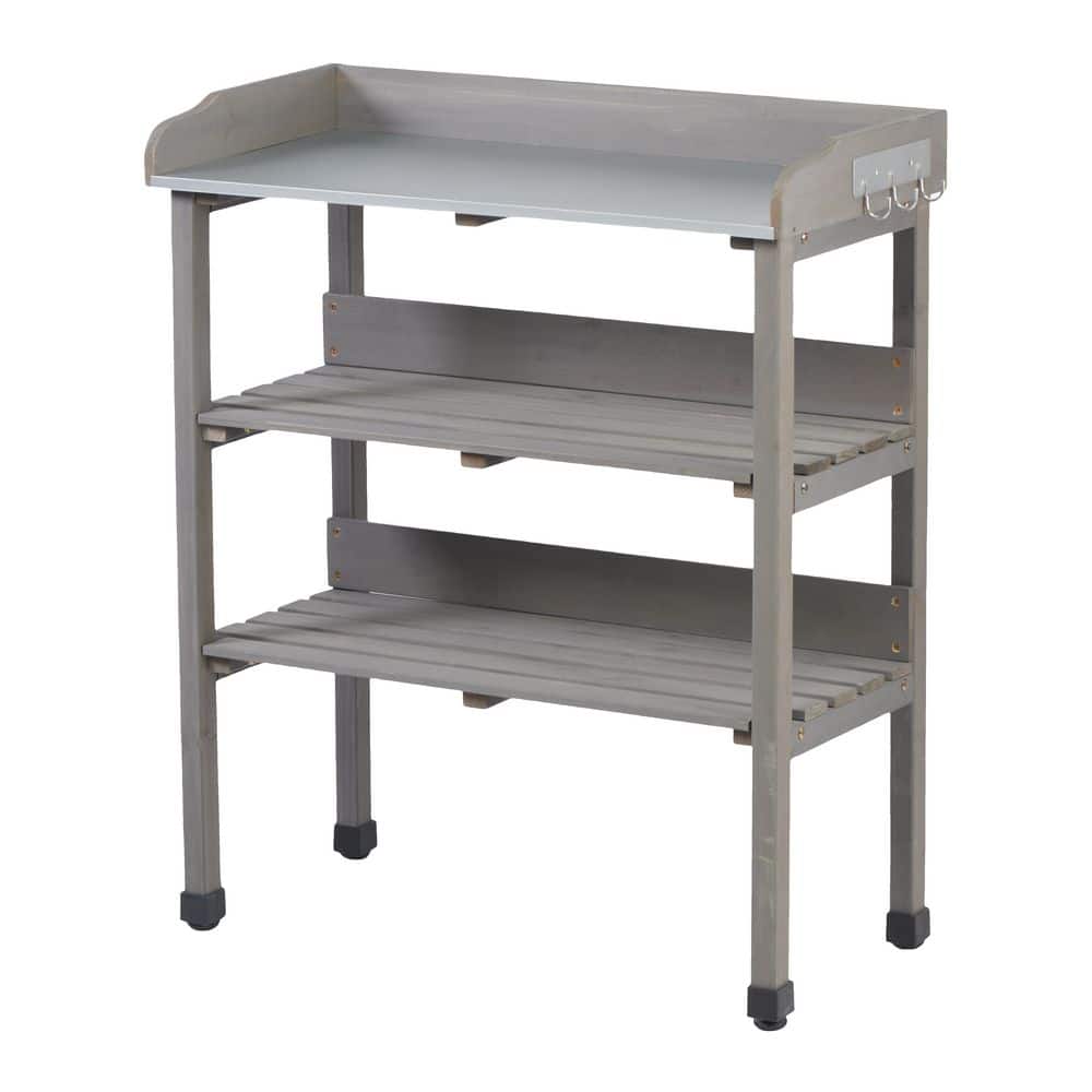 30 in. W x 35 in. H Grey Solid Wood Potting Table, Outdoor Workstation with Metal Tabletop and Open Shelves price history on PriceWatchPro