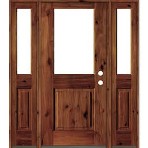 60 in. x 80 in. Rustic Alder Wood Clear Half-Lite Red Chestnut Stain Left Hand Single Prehung Front Door/Sidelites
