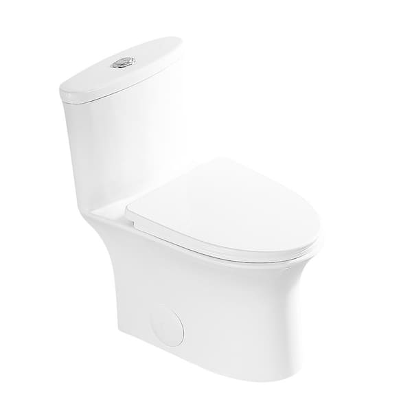 Logmey One-piece 1.1 GPF/1.6 GPF High Efficiency Dual Flush Elongated Toilet in White, Slow-Close Seat Included