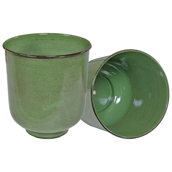 Sunnydaze Vivian Metal Outdoor Planter - Jade Molten Glaze - (Set of 2)