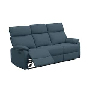 74 in. Pillow Top Arm Fabric Rectangle Manual Recliner Sofa in. Blue