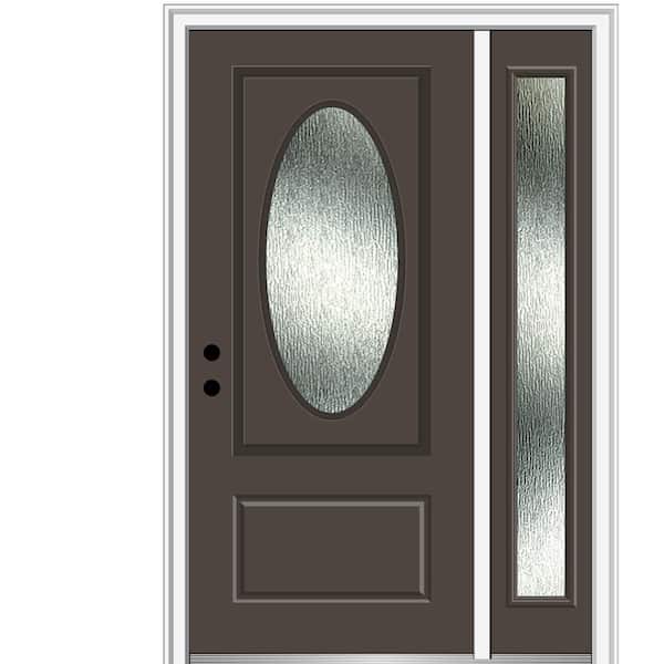 MMI Door 48 in. x 80 in. Right-Hand Inswing Rain Glass Brown Fiberglass Prehung Front Door on 4-9/16 in. Frame