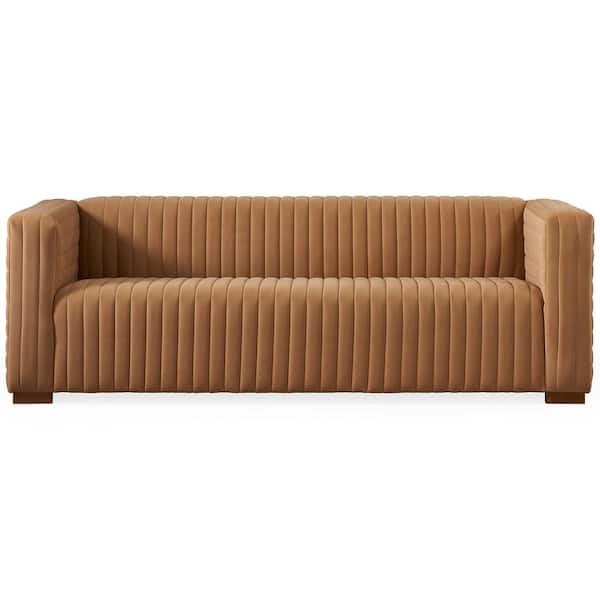 Ashcroft Furniture Co Neda 90 in. Square Arm Mid Century Modern Velvet Sofa in Mocha