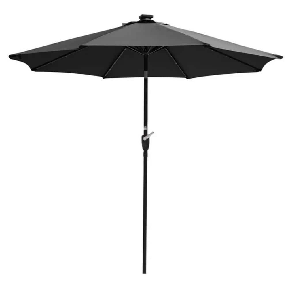 9 ft. Solar LED Outdoor Market Tilt Patio Umbrella, Black