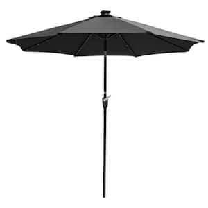 9 ft. Solar LED Outdoor Market Tilt Patio Umbrella, Black
