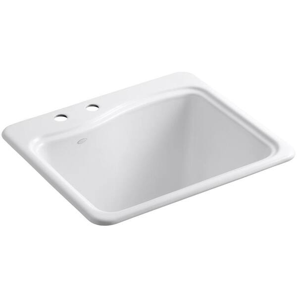 KOHLER River Falls Top Mount Cast-Iron 25 in. 2-Hole Single Bowl Utility Sink in White